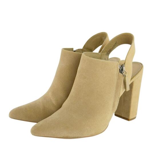 ShoeDazzle Katherine Pointed Toe Mules Tan Faux Suede Slingback Heels Size 8.5 - Picture 2 of 16